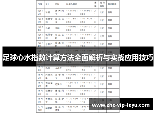 足球心水指数计算方法全面解析与实战应用技巧 足球心水指数计算方法全面解析与实战应用技巧
