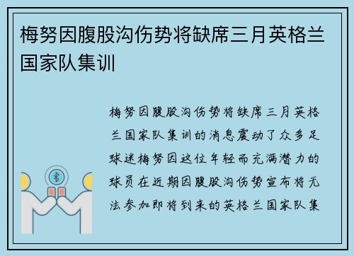 梅努因腹股沟伤势将缺席三月英格兰国家队集训