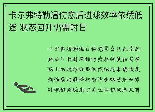 卡尔弗特勒温伤愈后进球效率依然低迷 状态回升仍需时日 卡尔弗特勒温伤愈后进球效率依然低迷 状态回升仍需时日